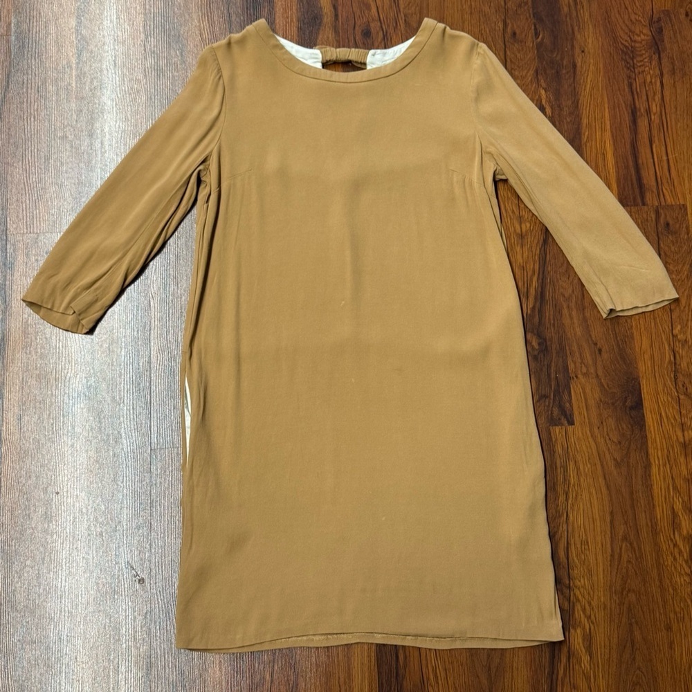Sandro Paris Camel Tan Silk Lined Dress Small